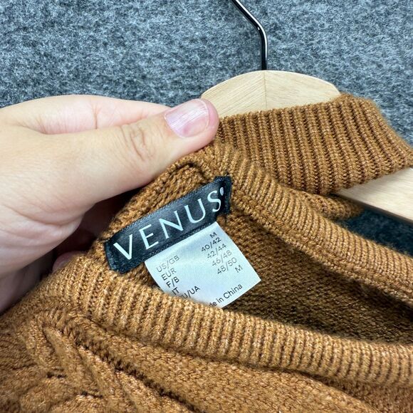 Venus Sweater Pullover Women M Medium Brown Striped Knit Long Sleeve High Neck - Picture 5 of 7